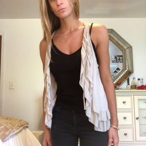 Grey Crochet and Ruffle Vest